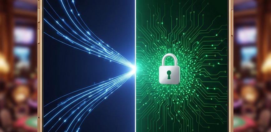 Dynamic split-screen digital interface comparing instant e-wallet deposits with secure bank transfer processing on a premium Malaysian online casino platform, highlighting speed and security.