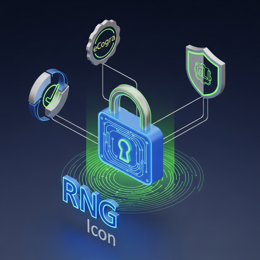 阐释在线老虎机供应商牌照、认证和公平游戏的重要性，通过数字符号强调安全性和可信度。