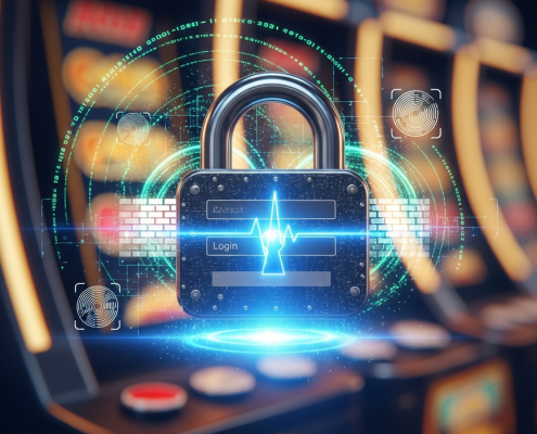 Digital padlock icon overlaid on a secure online casino login interface, symbolizing account protection and the importance of not sharing details.