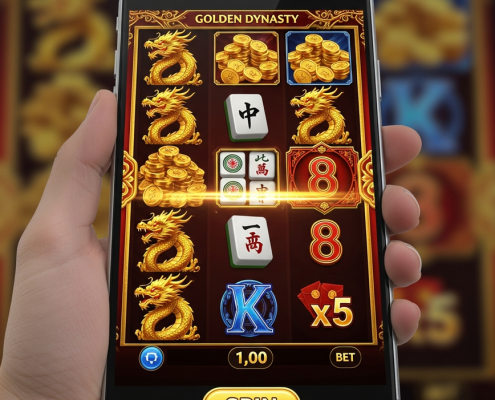 Vibrant online slot machine interface with Asian-themed symbols like dragons and mahjong tiles, showing active gameplay on a modern, mobile-friendly platform, representing PG Soft's appeal to Malaysian players.