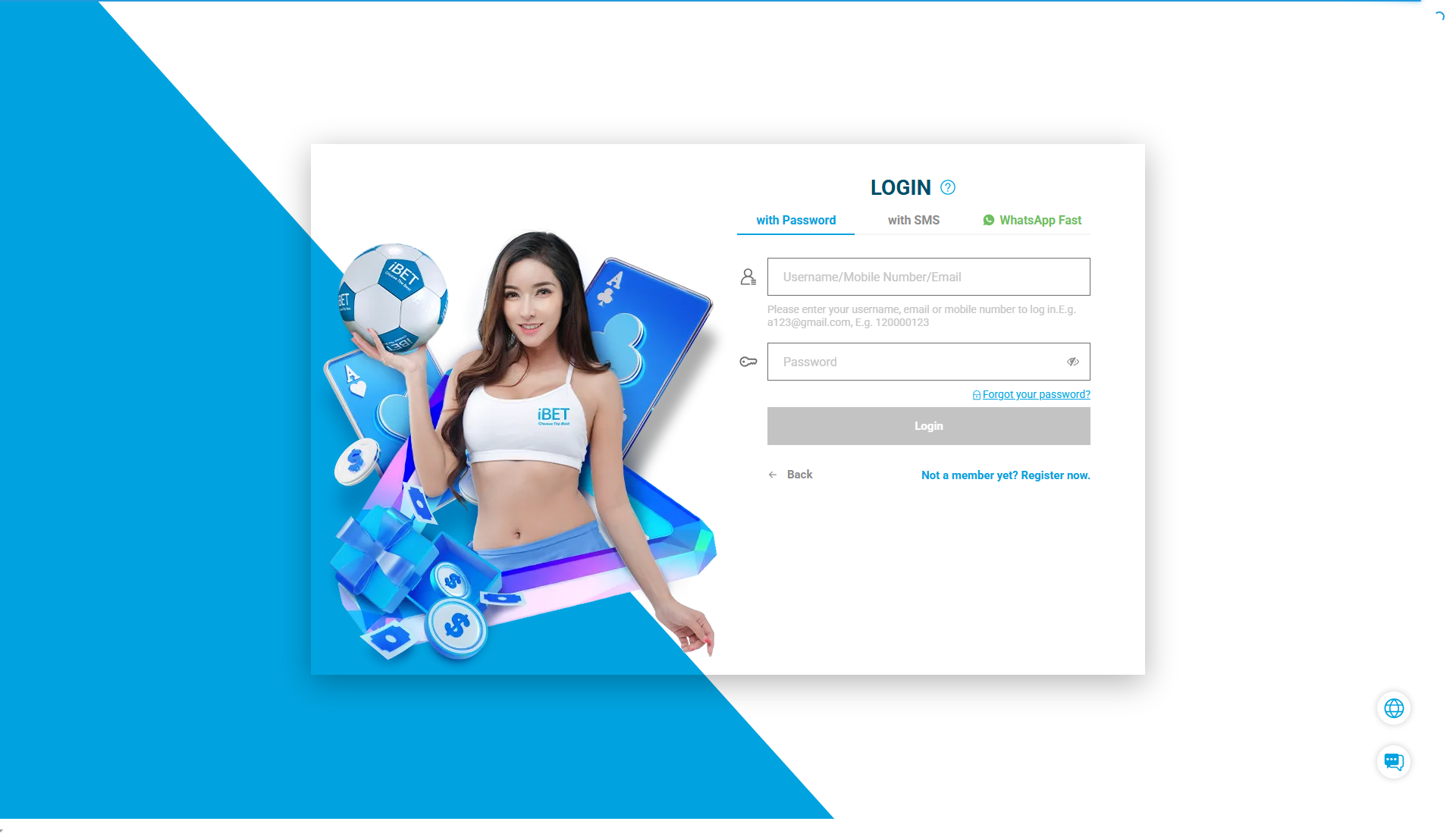 iBET Login Page - Password SMS WhatsApp Methods