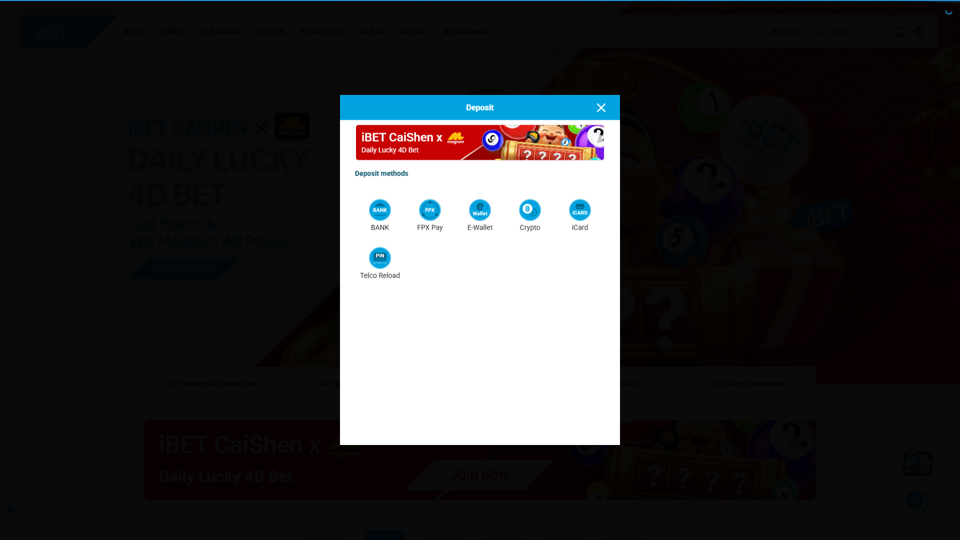 iBET Deposit Methods - Bank FPX E-Wallet Crypto ECard Telco