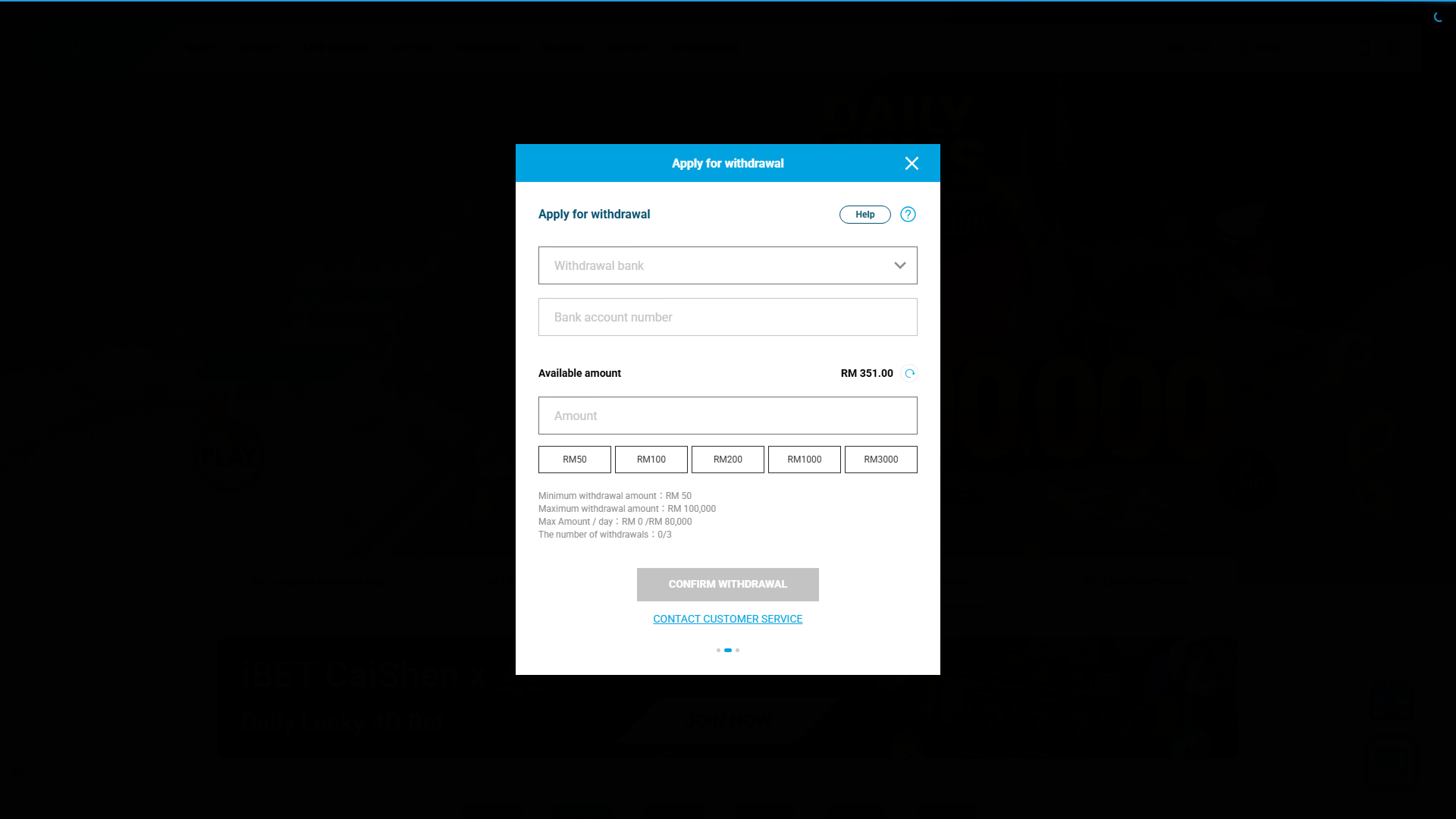 iBET Withdrawal Form - Apply for Withdrawal