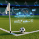 Vibrant football pitch corner with a corner flag and ball, overlaid with glowing digital charts and betting interface elements, symbolizing data-driven corner betting strategy.
