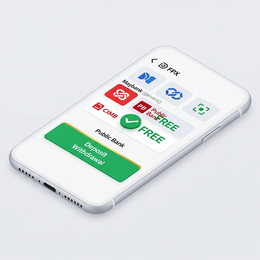 Illustrates the ease and efficiency of local Malaysian bank transfers and FPX for deposits and withdrawals, highlighting the 'free' and 'instant' aspects, reinforcing trust and convenience.