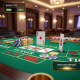 Sleek ALLBET Live Baccarat table interface showing playing cards, virtual chips on betting areas, with subtle indications of 'Demo Play' and a 'First Deposit Bonus' on a premium online casino platform.