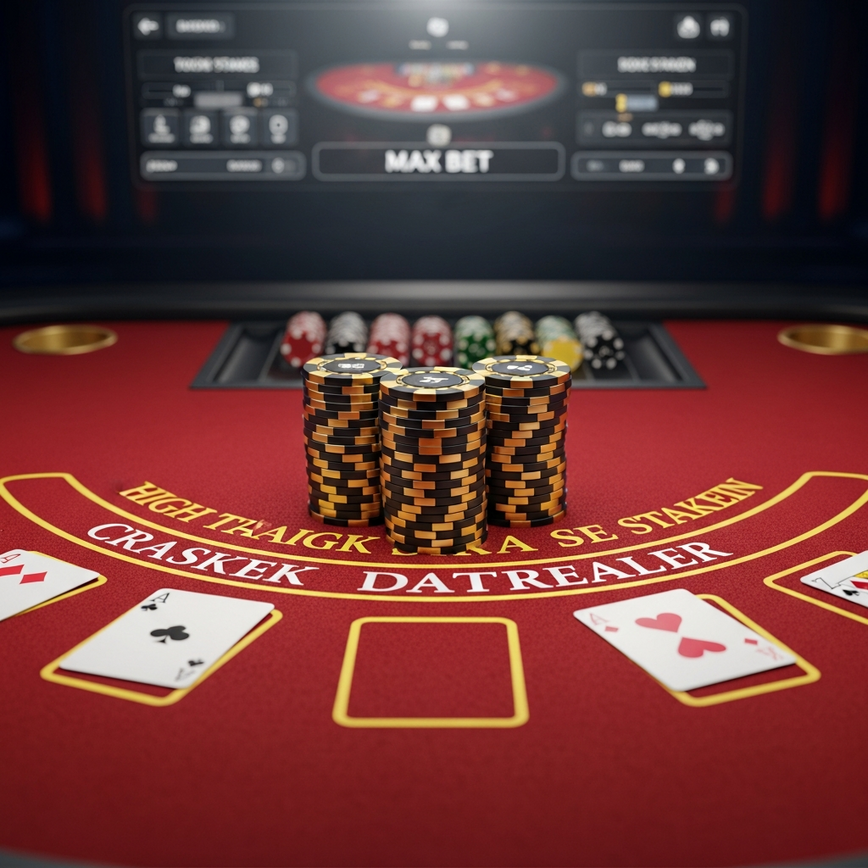 Depicts a high-stakes online blackjack table, emphasizing maximum limits and the environment for advanced strategies and higher risk.