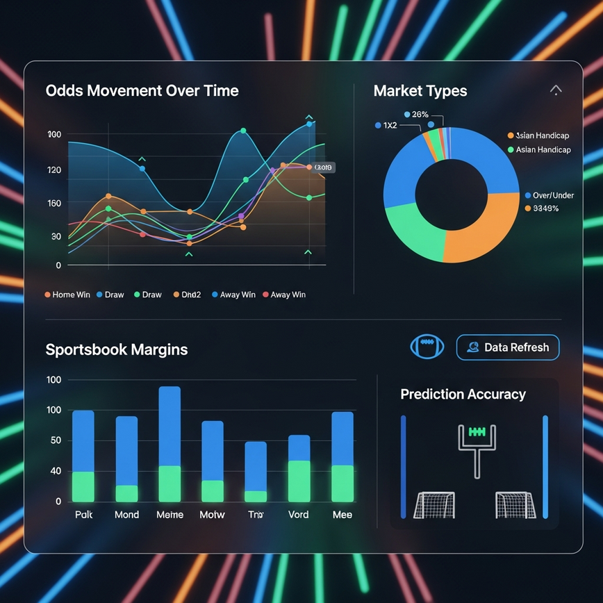 Illustrates the methodology of comparing football odds, emphasizing data analysis and market types.