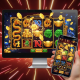 Dynamic online slot machine interface showcasing vibrant Asian cultural symbols like dragons and golden ingots, with a mobile phone overlay demonstrating seamless mobile gaming, representing the preference of Malaysian players for Asian slot providers.