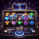 Vibrant online slot machine interface with activated bonus features, virtual chips, and abstract strategic overlays, representing how casino bonuses influence slot strategy.