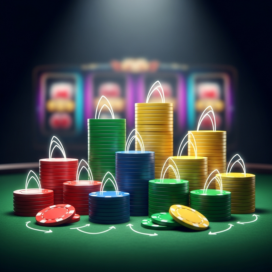 To illustrate the concept of optimal betting strategies for bonus play, using virtual casino chips to represent different bet sizes and bankroll management.