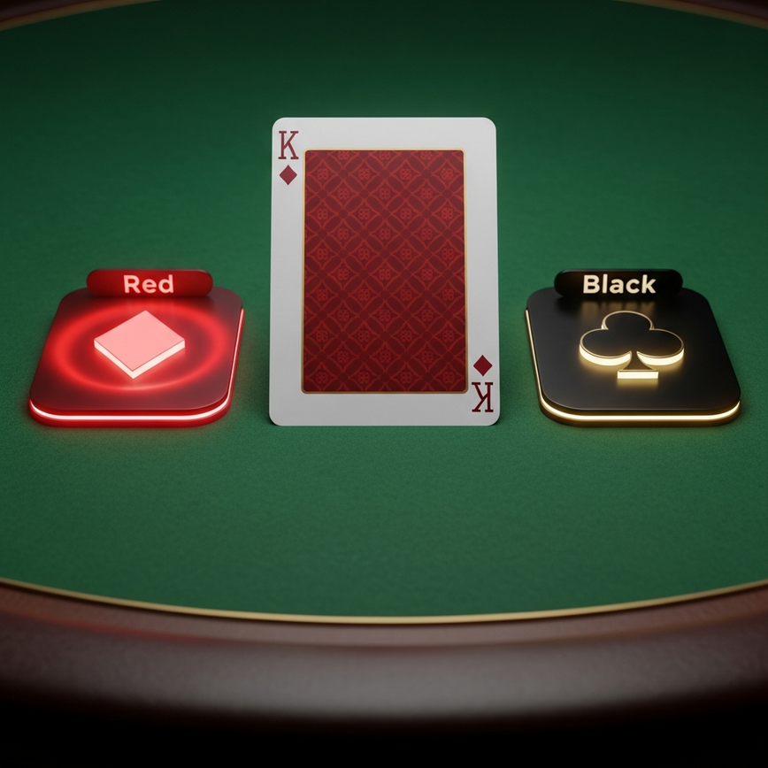 Illustrates the 'Card-Based Gamble' feature, where players predict red or black to double their winnings, as described in the article.
