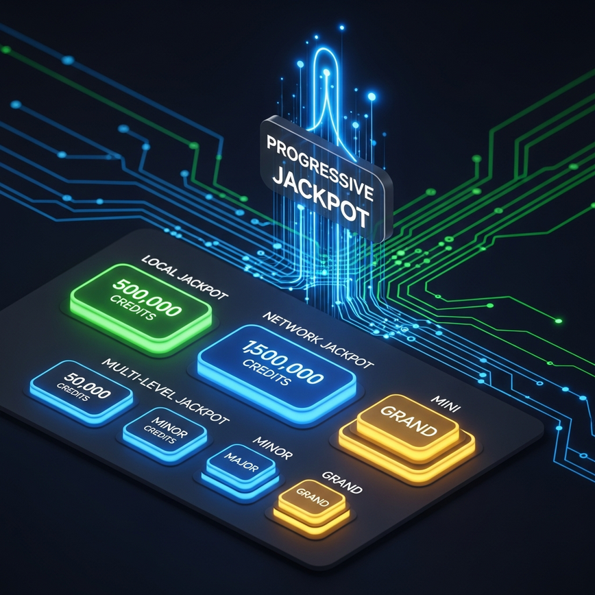 Illustrates the concept of how progressive jackpots grow and the different types (Local, Network, Multi-level) discussed in the article.