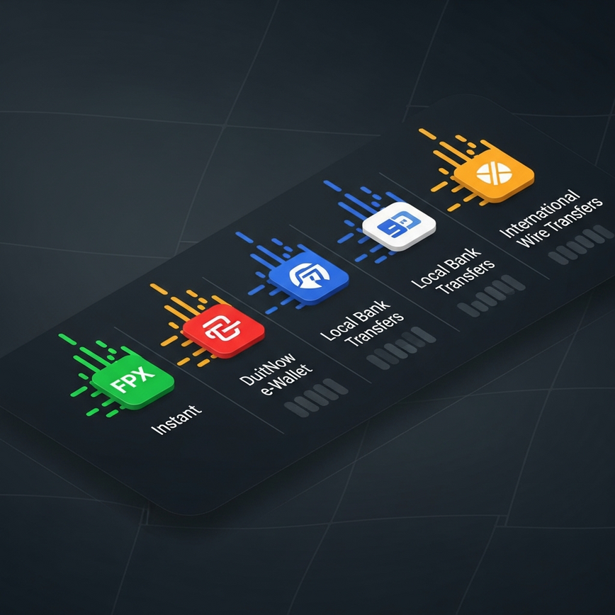 Illustrates the comparative payout speeds of different Malaysian payment methods, highlighting the efficiency of local options.