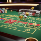 Vibrant online casino Sic Bo game interface showing a detailed betting table with three dice in a shaker, virtual chips, and a luxurious background, representing the excitement of the Asian dice game.