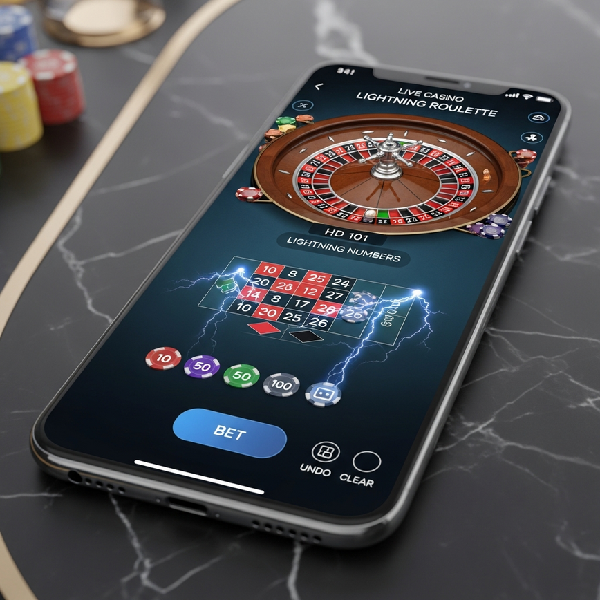 Showcases the mobile optimization and high-quality streaming experience of Lightning Roulette, supporting the 'Technical Excellence' and 'Getting Started' sections.