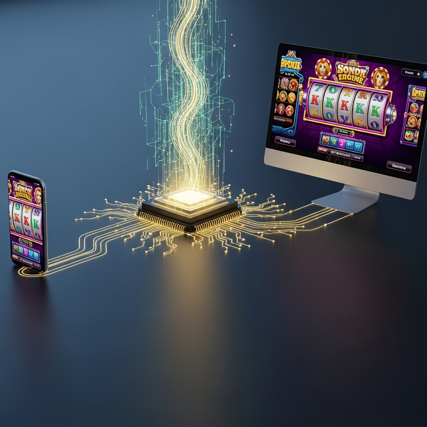 To visually explain 'Platform Parity' by showing how core game mechanics (RNG, RTP) are identical across mobile and desktop devices.