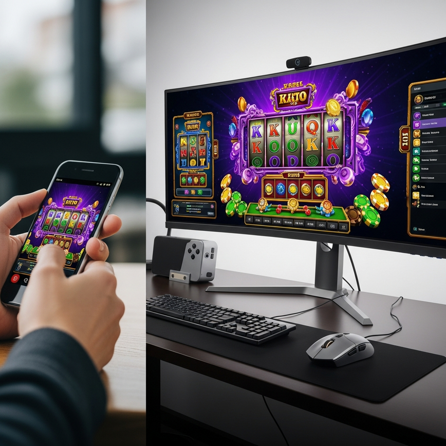 To highlight the user experience differences between mobile and desktop slot gaming, focusing on convenience versus immersive play.