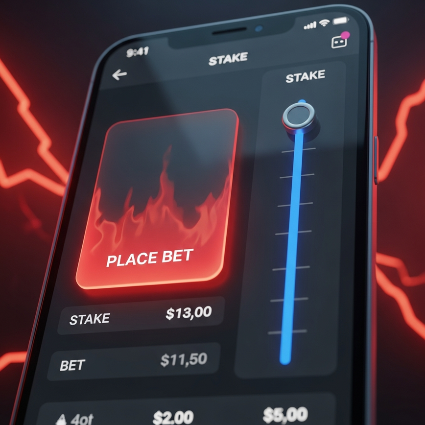 Illustrates the concept of 'Tilt in Betting' and 'Revenge Betting Cycle' by showing an impulsive, high-stakes bet on a mobile interface.
