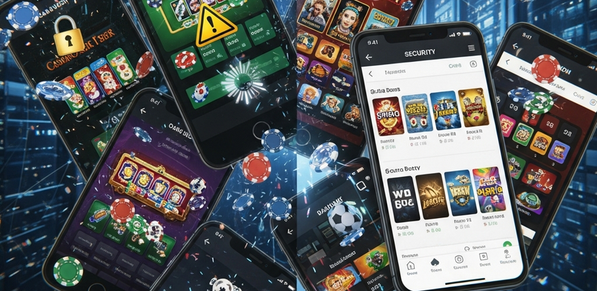 Split image showing the contrast between fragmented online casino and sportsbook accounts (left, chaotic with warning signs) and a unified, secure integrated gaming platform (right, sleek and organized with secure padlock).