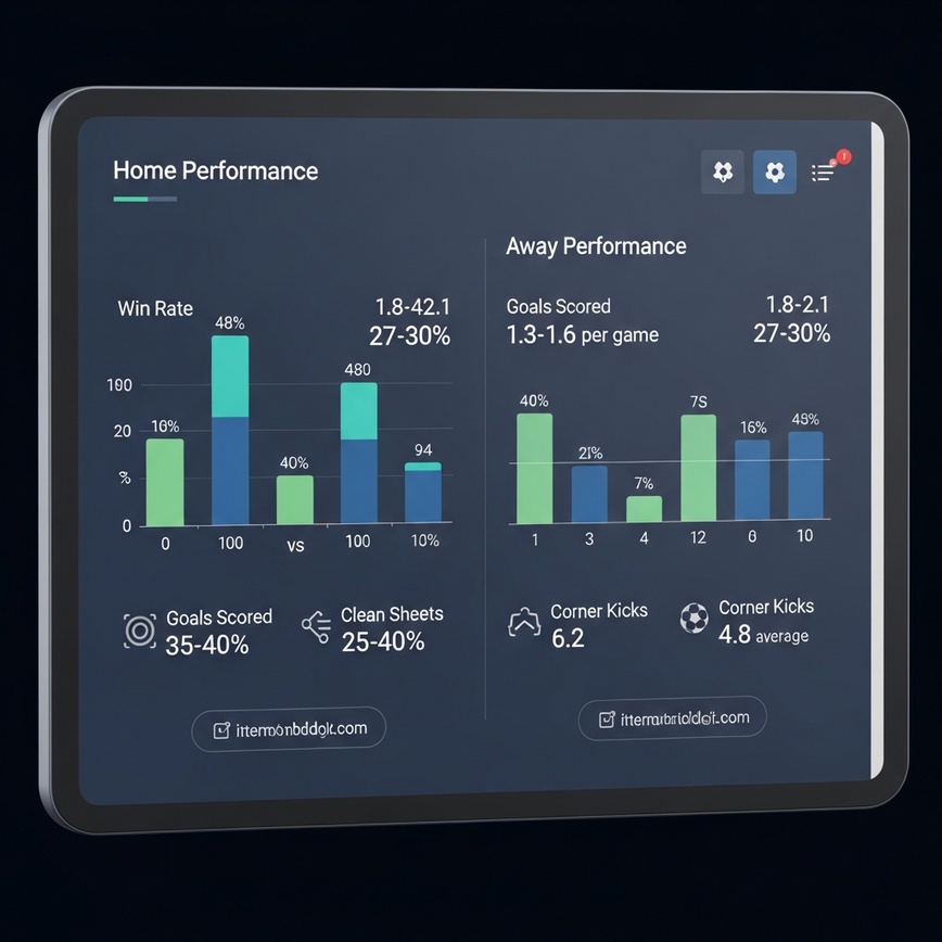 图解足球比赛中主客队表现的关键统计差异，正如文章数据分析部分所讨论的。
