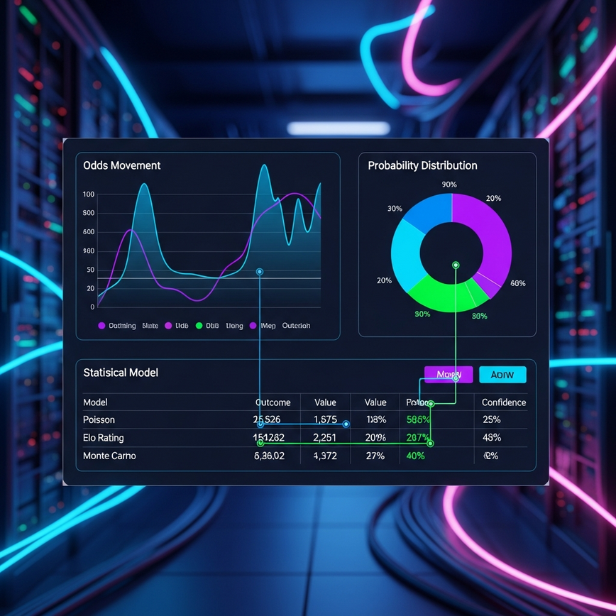 Depicts advanced technology tools used for value detection, such as statistical modeling software and real-time odds tracking, emphasizing data-driven strategies.