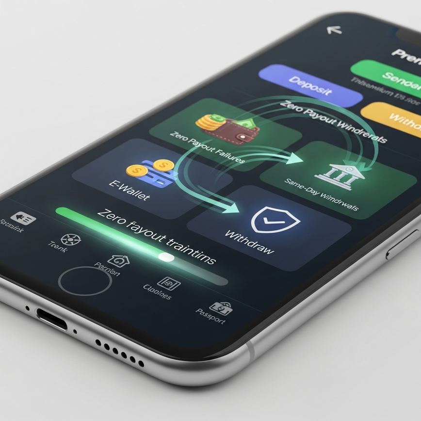 To showcase the dedicated mobile app and the seamless, secure financial transactions it enables, highlighting 'Zero Payout Failures' and 'Malaysian Banking Partnerships'.