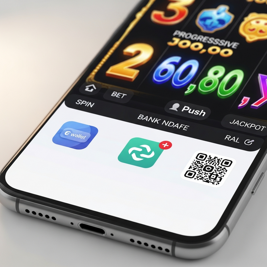 Depicts the mobile progressive jackpot gaming experience, highlighting real-time updates and secure payment methods for Malaysian players.
