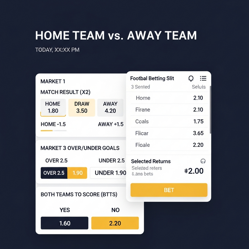 Illustrates the EPL betting experience, showing a football match interface with various betting markets and competitive odds, tailored for Malaysian bettors.