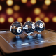 Four glowing lottery balls forming a winning 4-digit number above a sleek, futuristic online betting interface, symbolizing 4D online betting in Malaysia.