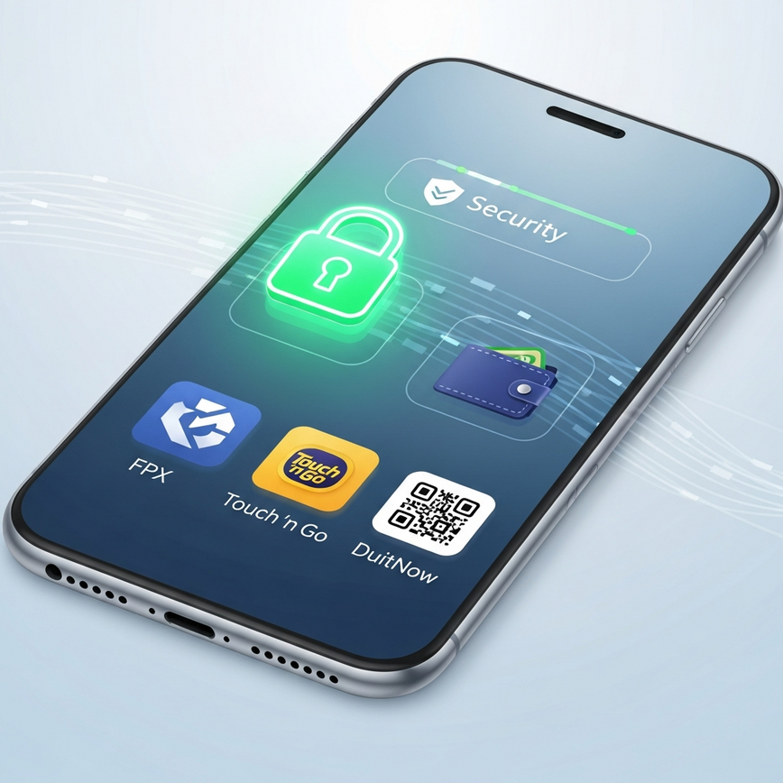 Visualizes the secure mobile banking and payment methods available on the platform, emphasizing trust and convenience with generic payment icons and security symbols.