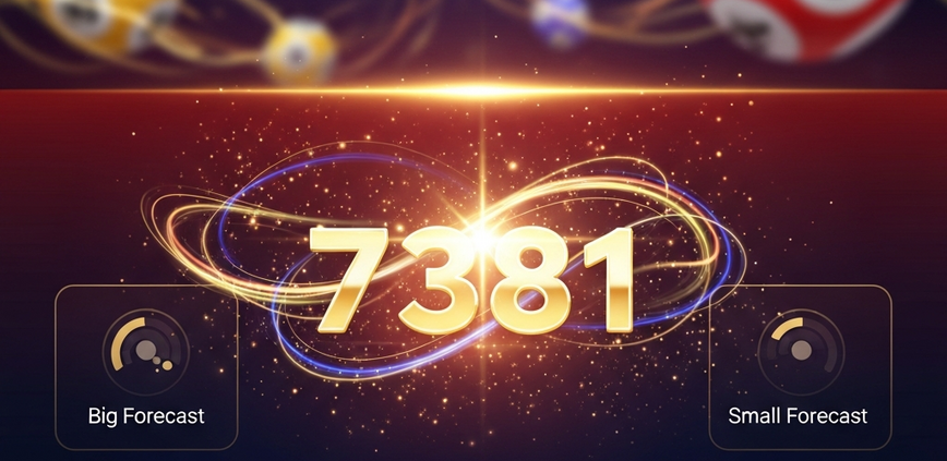 Vibrant digital interface of an online 4D lottery game showing four glowing winning numbers, surrounded by celebratory effects and subtle lottery balls in the background, set against a luxurious red and gold theme.
