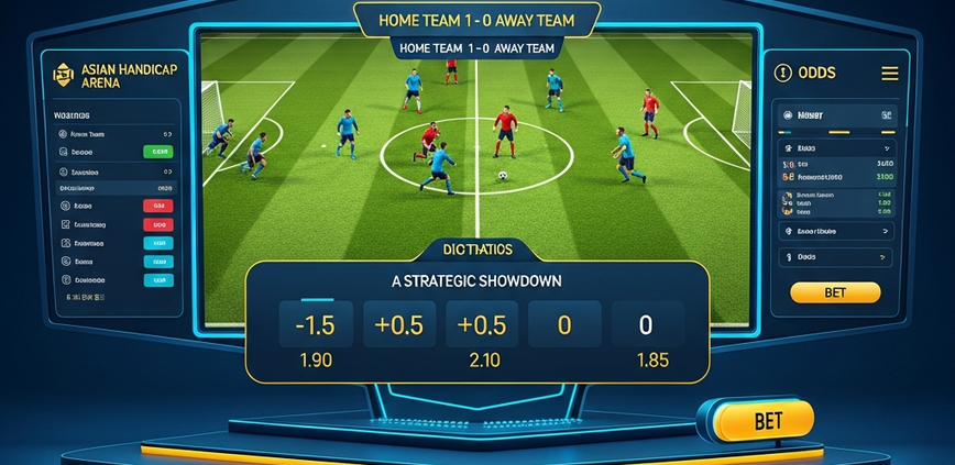 Premium online sports betting interface showing dynamic Asian Handicap lines and odds for a football match, emphasizing strategic betting decisions.
