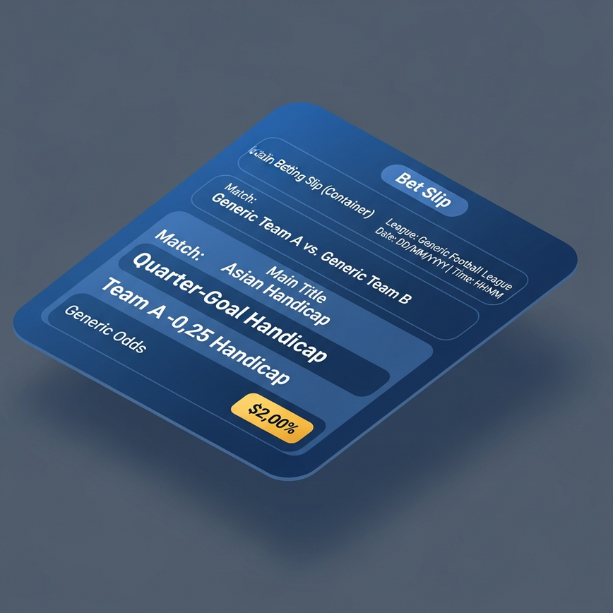 Visually explains the concept of quarter-goal handicaps by showing how a single bet is split into two separate handicap bets.
