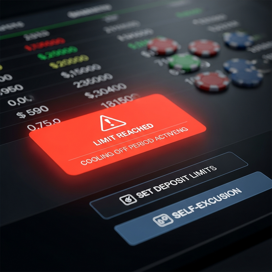 Illustrates the danger of 'chasing losses' and the protective role of responsible gaming tools like deposit limits and cooling-off periods.