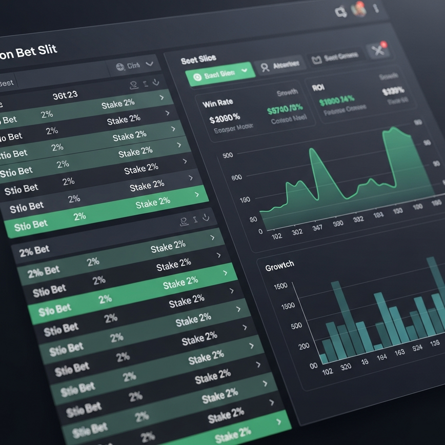 Visualizes disciplined bankroll management and strategic staking plans in sports betting, showing an organized and analytical approach.