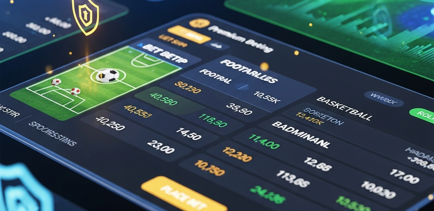 Dynamic online sportsbook interface showcasing live betting odds, diverse sports markets, and secure transaction elements, representing a high-quality operator-chosen platform for Malaysian players.