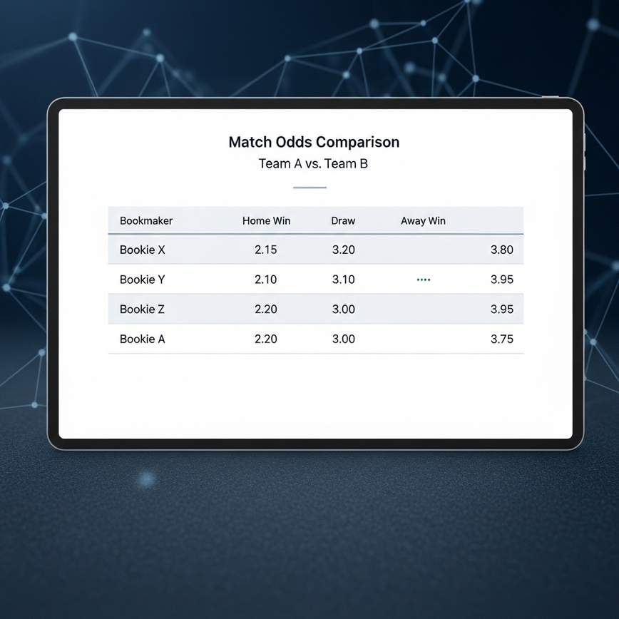 Illustrates the concept of comparing odds across different sportsbooks to identify a value bet, showing a clear visual distinction for the 'best odds'.