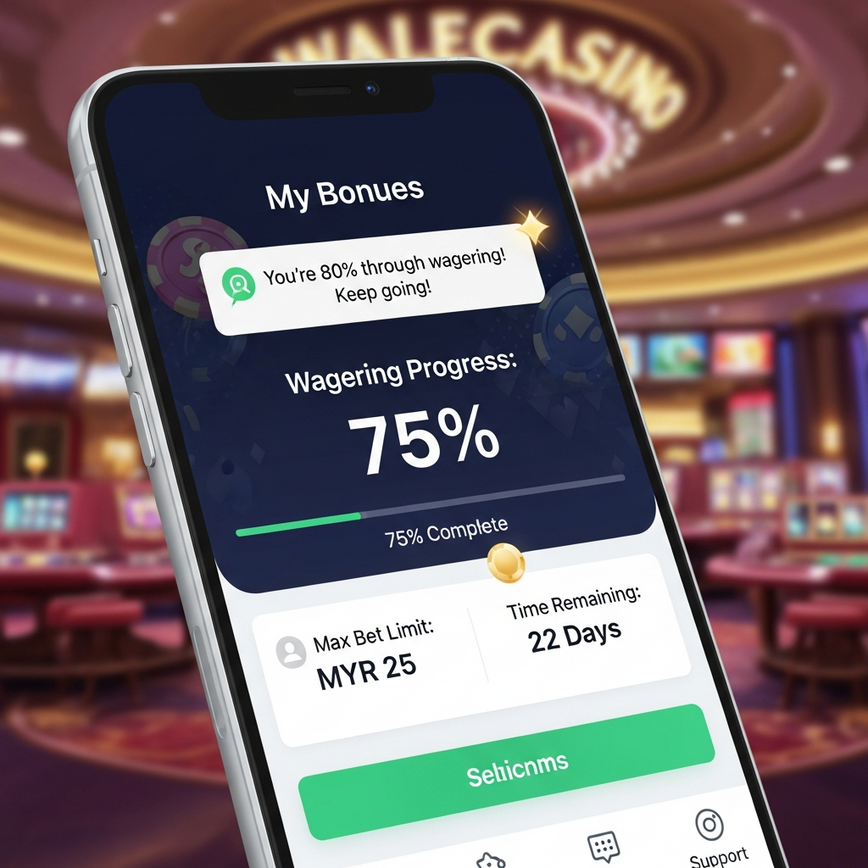 Visualizes iBET's transparent wagering approach and player protection features, showing a clear, user-friendly interface with progress tracking and notifications.